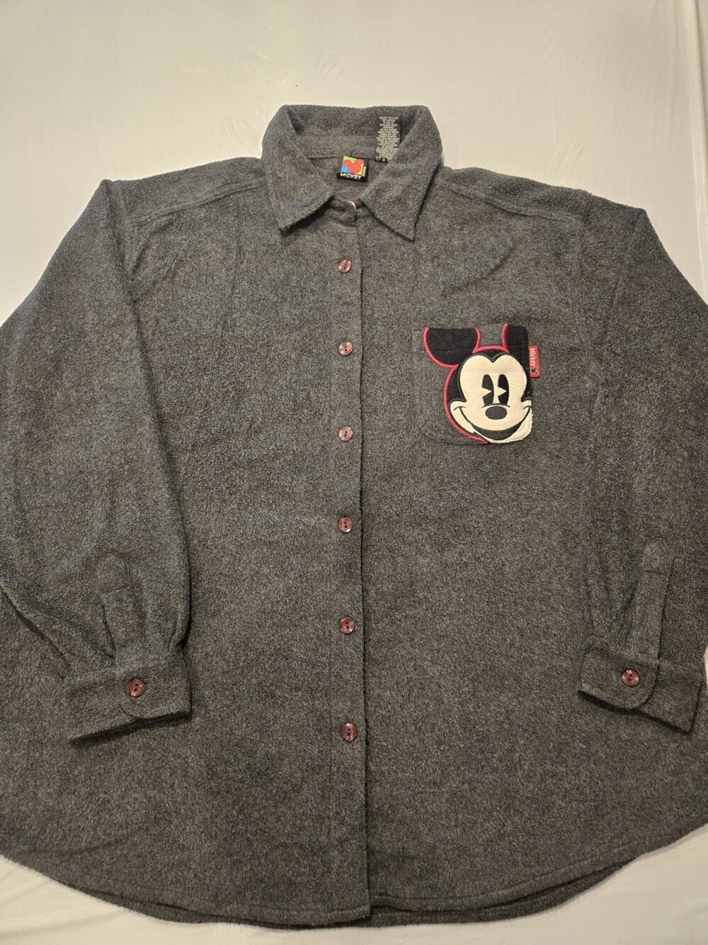 Mickey Unlimited Women’s Charcoal Gray Fleece Button-down Shirt XL
